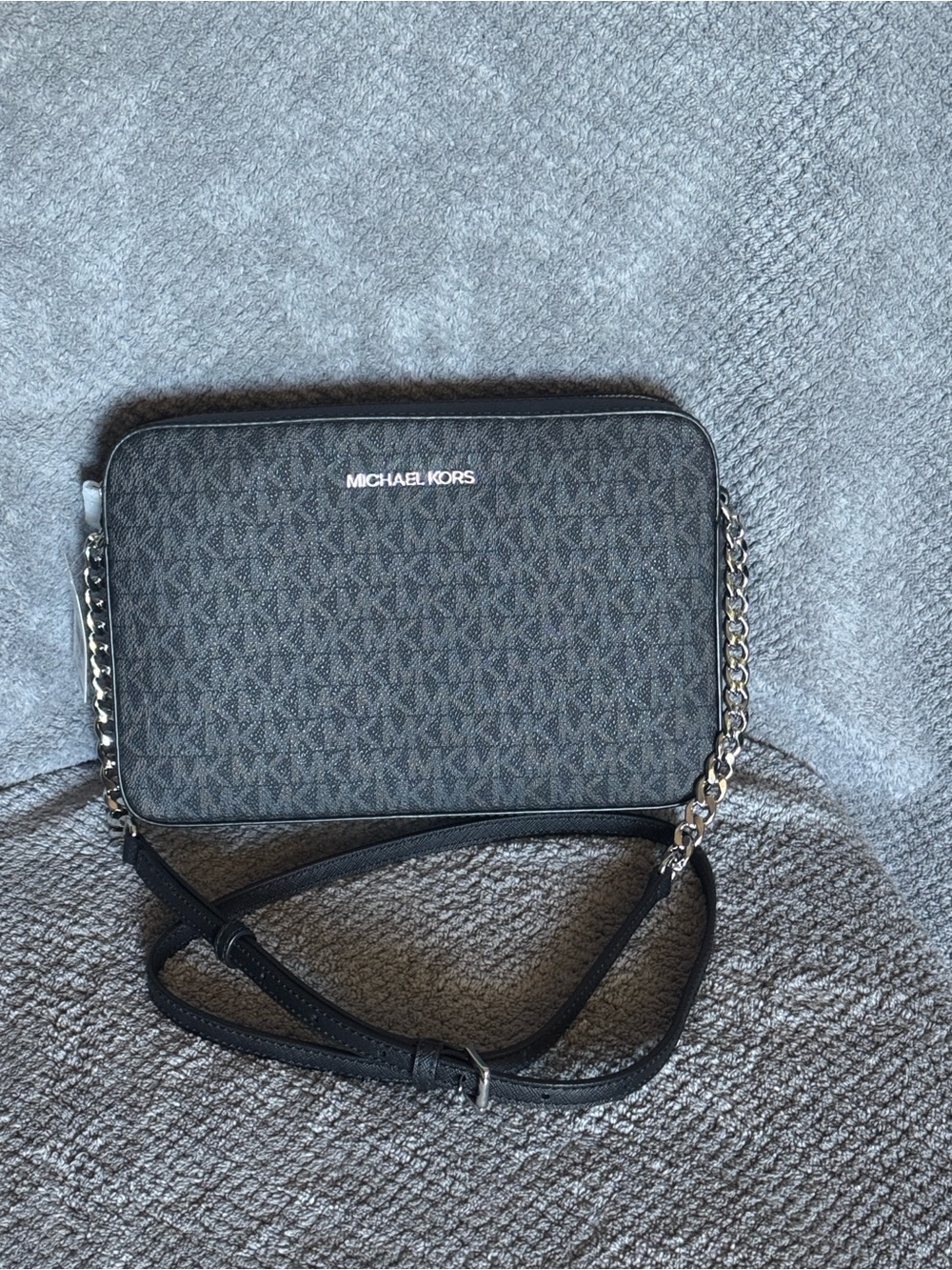 Michael Kors Black and Silver Logo Crossbody Bag